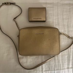 Michael Kors gold purse and wallet